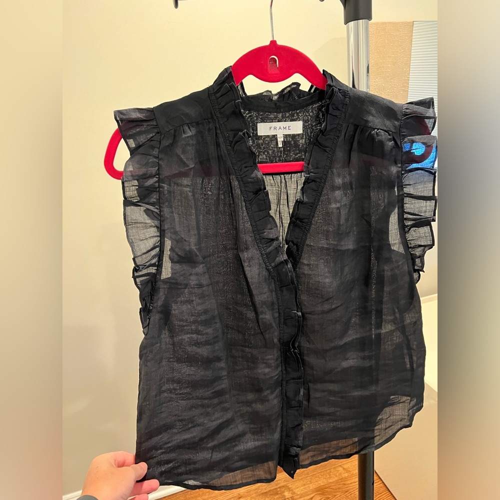 FRAME black linen top M